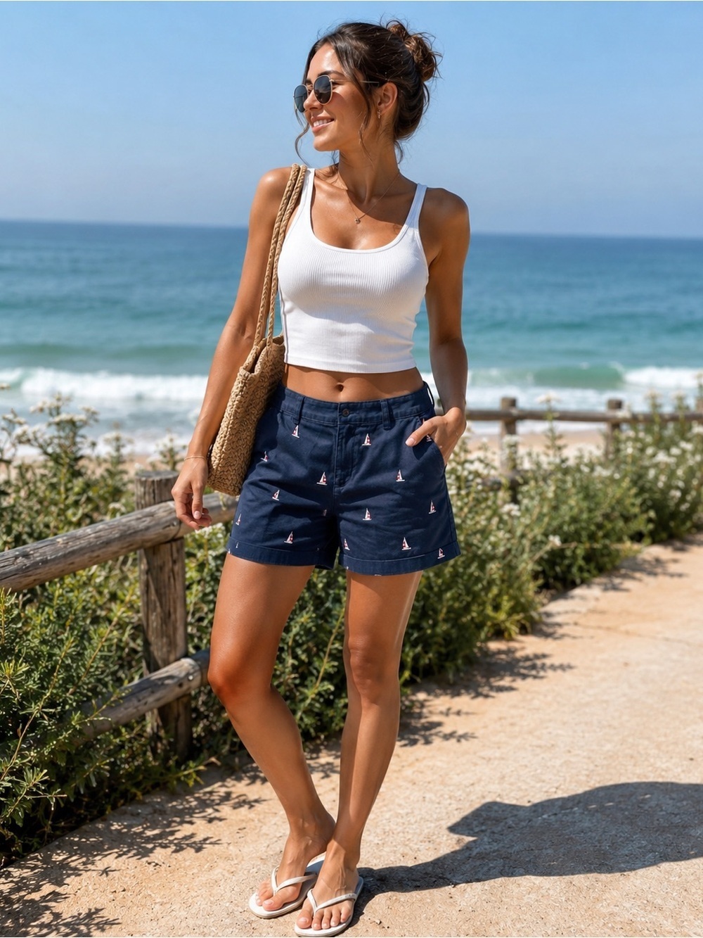 Bass Blue Bermuda Shorts Nautical Pattern